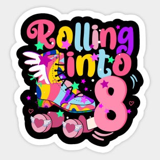 rolling into 8 - 8th birthday girl roller skates theme party Sticker